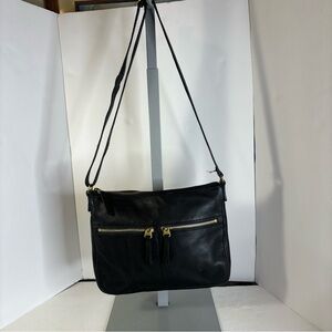 Fossil Leather Crossbody Purse Black Bag  Zipper Front Classic